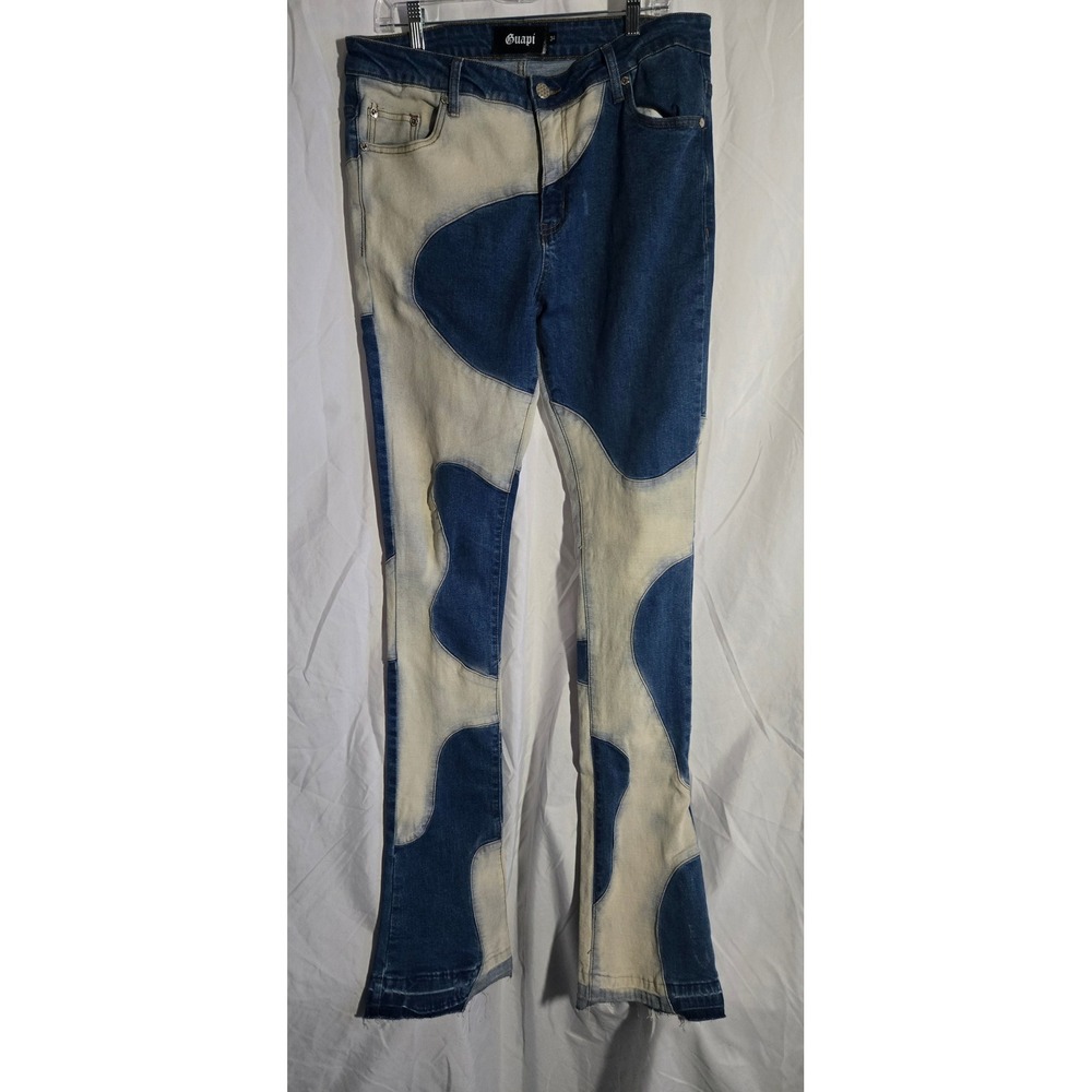GUAPI Vintage Blue Wavy Stacked Denim Jeans - Size 34 Streetwear Hypebeast